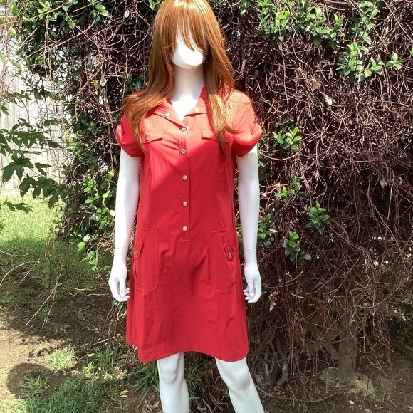 Zenergy By Chicos Red Snap High Or Low Collar Knee Length Dress - Picture 1 of 8